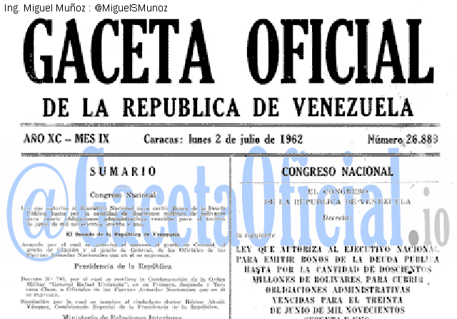 Gaceta Oficial 26889 del 2 Julio 1962