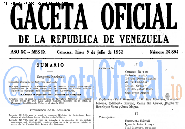 Gaceta Oficial 26894 del 9 Julio 1962