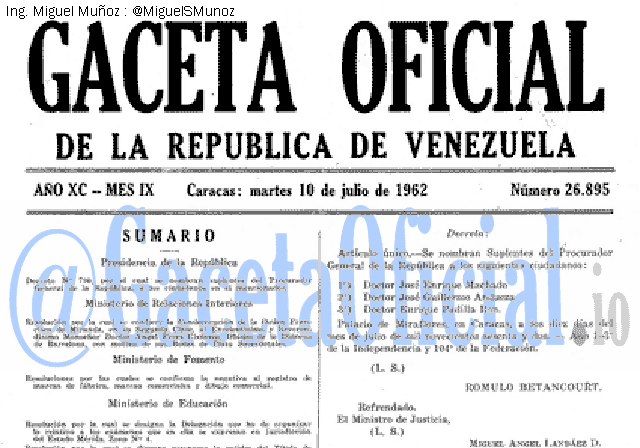 Gaceta Oficial 26895 del 10 Julio 1962