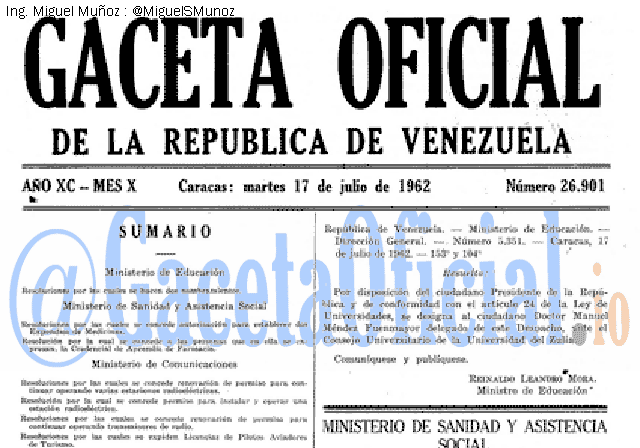 Gaceta Oficial 26901 del 17 Julio 1962