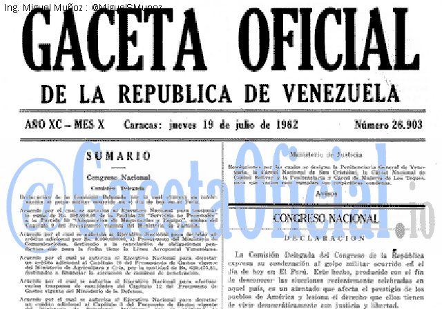 Gaceta Oficial 26903 del 19 Julio 1962