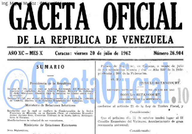 Gaceta Oficial 26904 del 20 Julio 1962