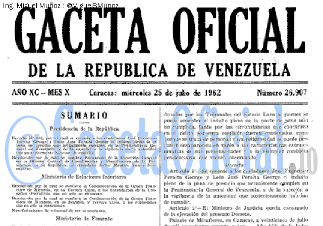 Gaceta Oficial 26907 del 25 Julio 1962