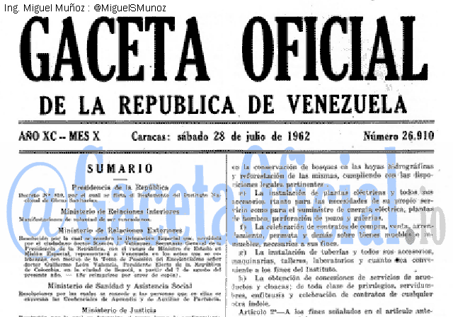 Gaceta Oficial 26910 del 28 Julio 1962