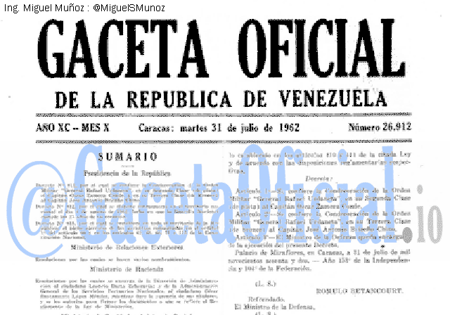 Gaceta Oficial 26912 del 31 Julio 1962