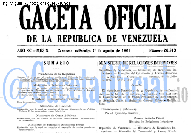 Gaceta Oficial 26913 del 1 Agosto 1962