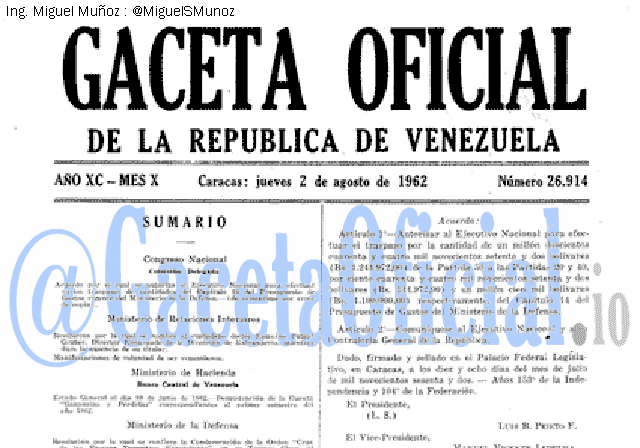 Gaceta Oficial 26914 del 2 Agosto 1962