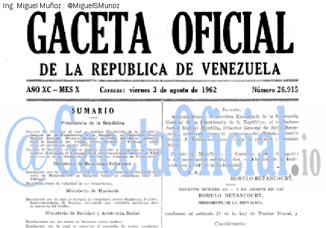 Gaceta Oficial 26915 del 3 Agosto 1962