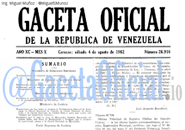 Gaceta Oficial 26916 del 4 Agosto 1962