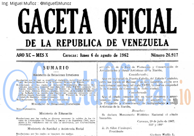 Gaceta Oficial 26917 del 6 Agosto 1962