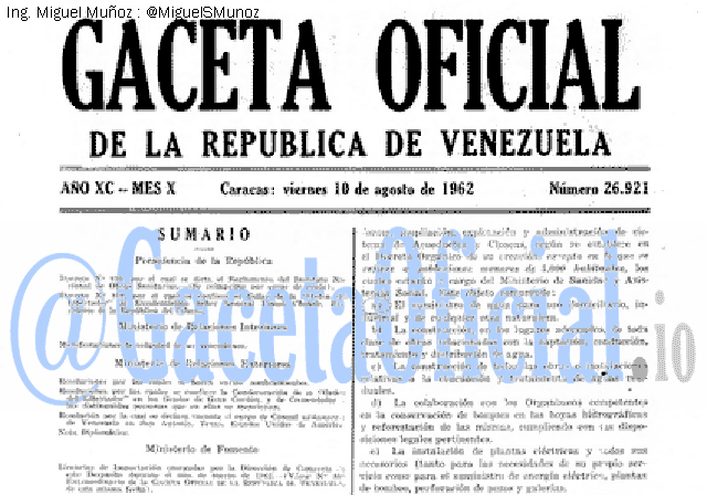 Gaceta Oficial 26921 del 10 Agosto 1962