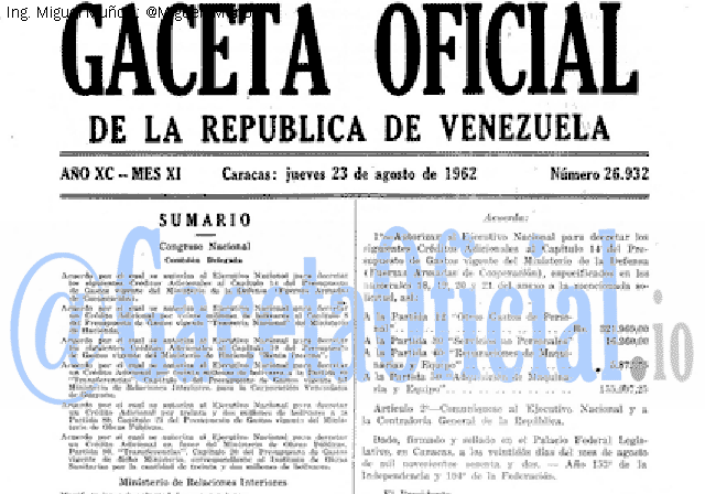 Gaceta Oficial 26932 del 23 Agosto 1962
