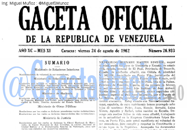 Gaceta Oficial 26933 del 24 Agosto 1962