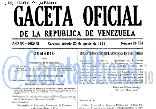 Gaceta Oficial 26934 del 25 Agosto 1962