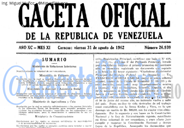 Gaceta Oficial 26939 del 31 Agosto 1962