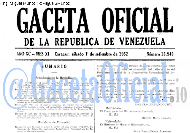Gaceta Oficial 26940 del 1 Septiembre 1962