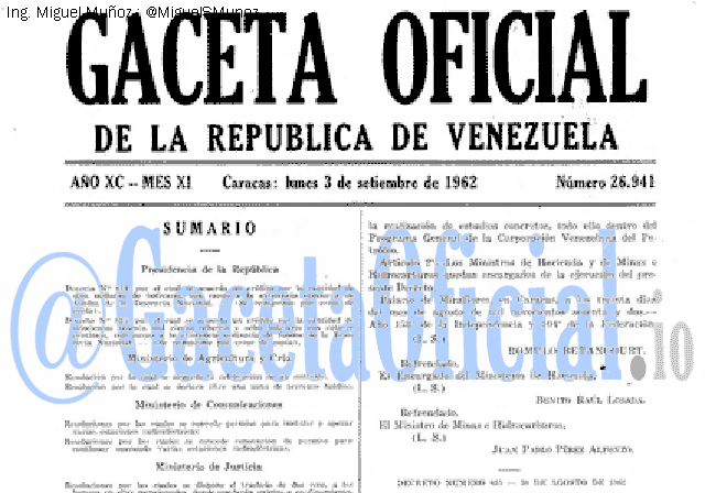Gaceta Oficial 26941 del 3 Septiembre 1962