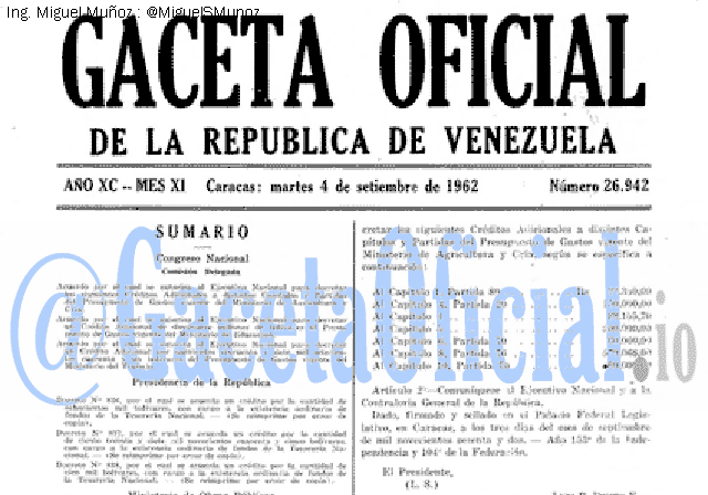 Gaceta Oficial 26942 del 4 Septiembre 1962
