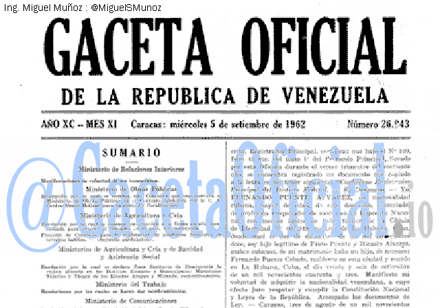 Gaceta Oficial 26943 del 5 Septiembre 1962