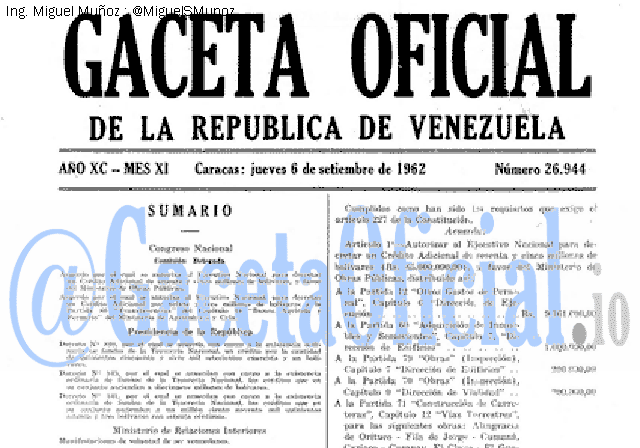 Gaceta Oficial 26944 del 6 Septiembre 1962