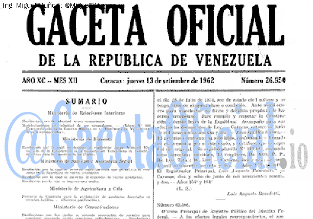 Gaceta Oficial 26950 del 13 Septiembre 1962