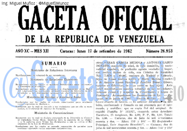 Gaceta Oficial 26953 del 17 Septiembre 1962