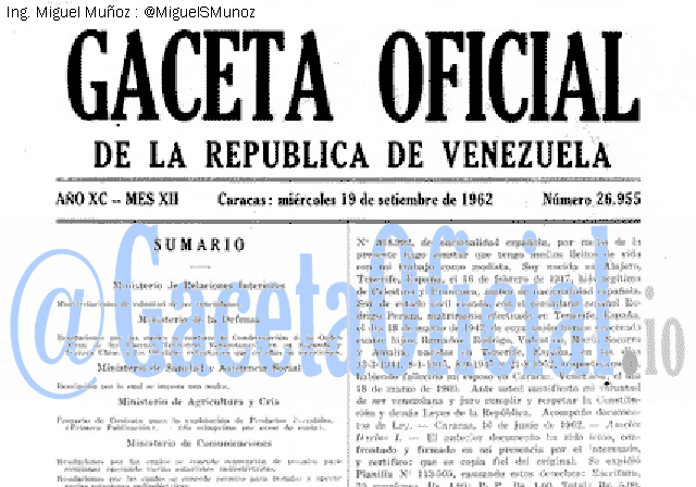 Gaceta Oficial 26955 del 19 Septiembre 1962