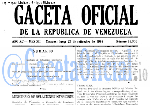 Gaceta Oficial 26959 del 24 Septiembre 1962
