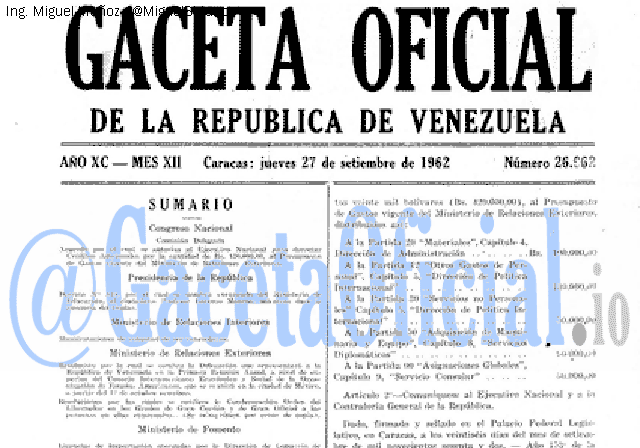 Gaceta Oficial 26962 del 27 Septiembre 1962