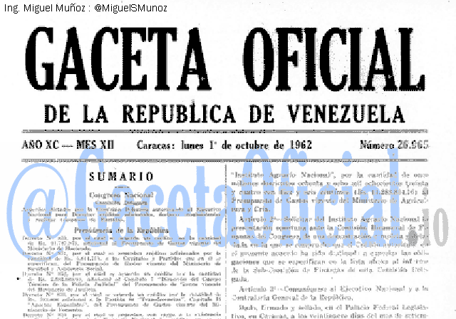 Gaceta Oficial 26965 del 1 Octubre 1962
