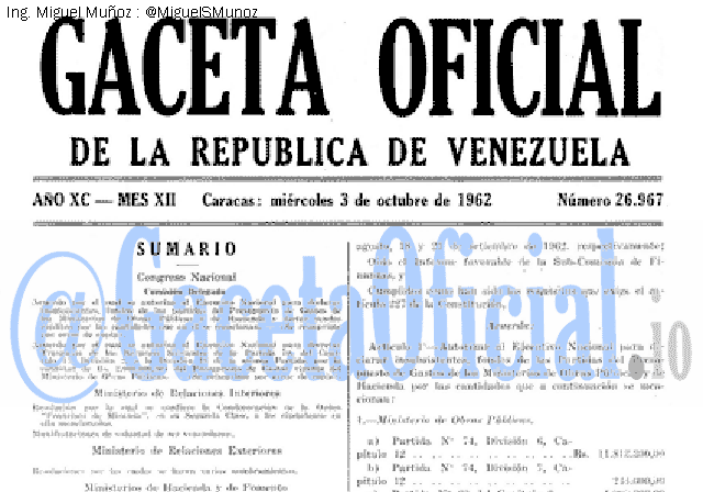 Gaceta Oficial 26967 del 3 Octubre 1962