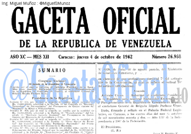 Gaceta Oficial 26968 del 4 Octubre 1962