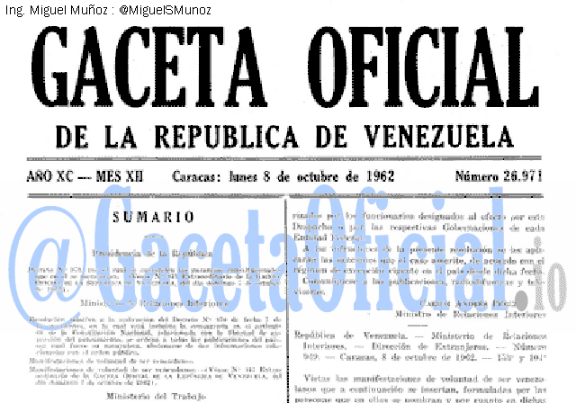 Gaceta Oficial 26971 del 8 Octubre 1962