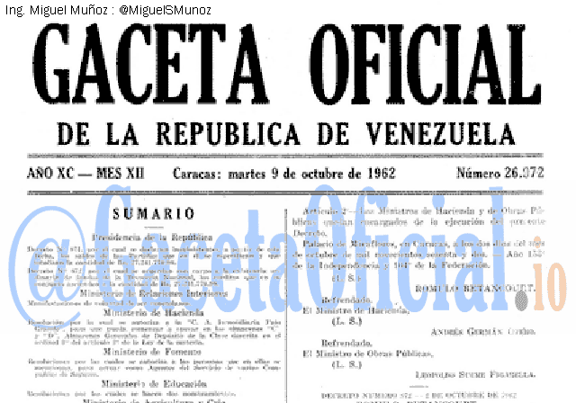 Gaceta Oficial 26972 del 9 Octubre 1962