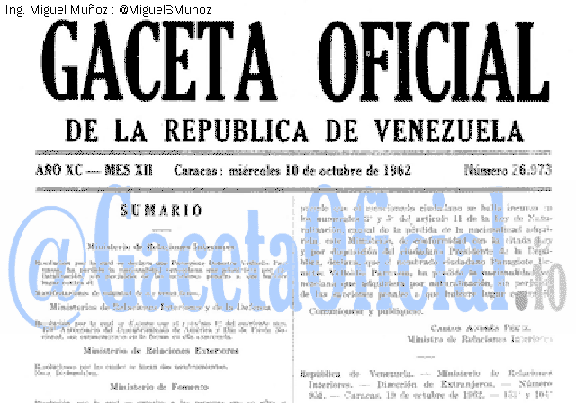Gaceta Oficial 26973 del 10 Octubre 1962