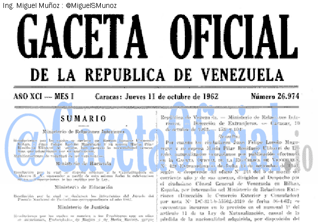 Gaceta Oficial 26974 del 11 Octubre 1962
