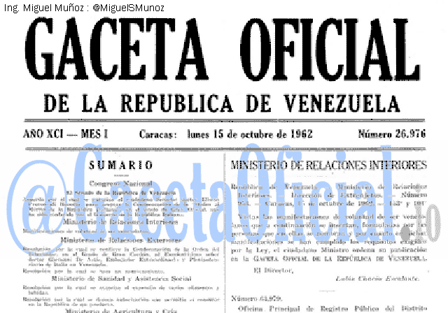 Gaceta Oficial 26976 del 15 Octubre 1962