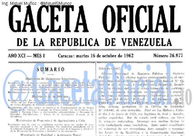 Gaceta Oficial 26977 del 16 Octubre 1962