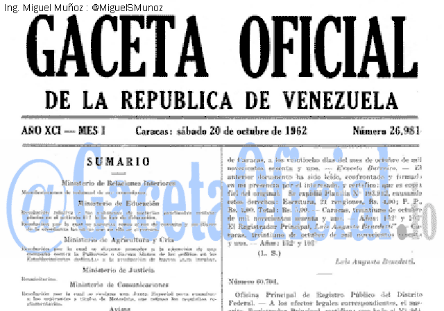 Gaceta Oficial 26981 del 20 Octubre 1962
