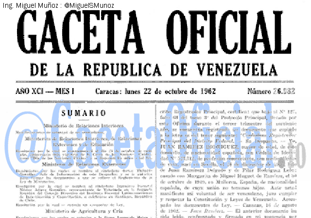Gaceta Oficial 26982 del 22 Octubre 1962