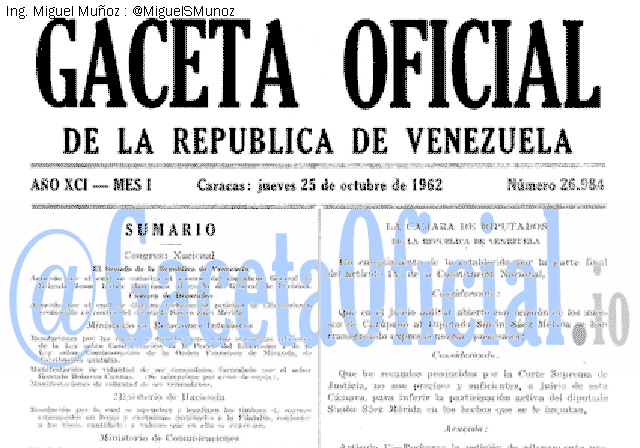 Gaceta Oficial 26984 del 25 Octubre 1962