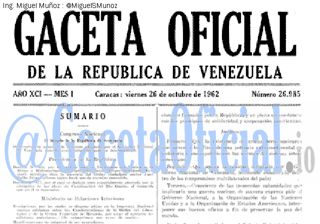 Gaceta Oficial 26985 del 26 Octubre 1962