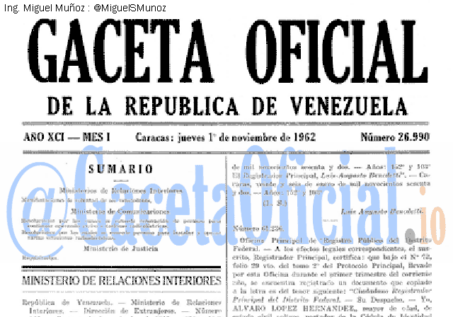 Gaceta Oficial 26990 del 1 Noviembre 1962
