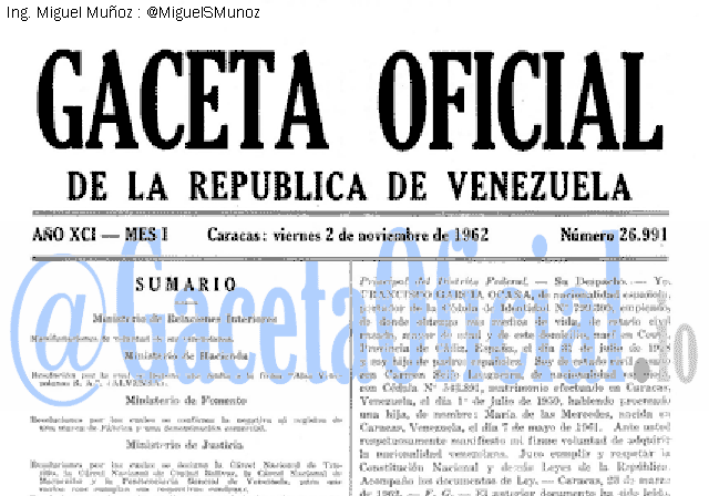 Gaceta Oficial 26991 del 2 Noviembre 1962
