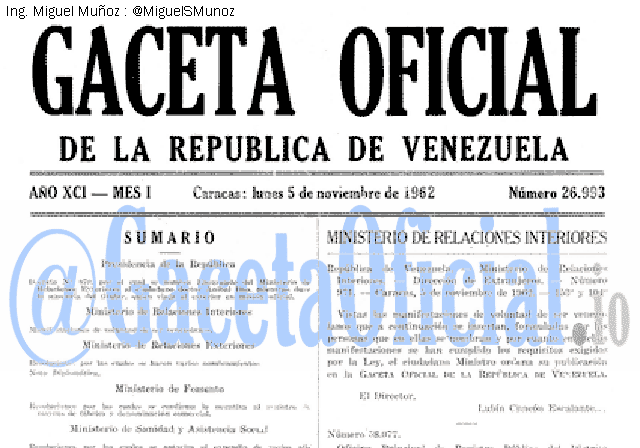 Gaceta Oficial 26993 del 5 Noviembre 1962