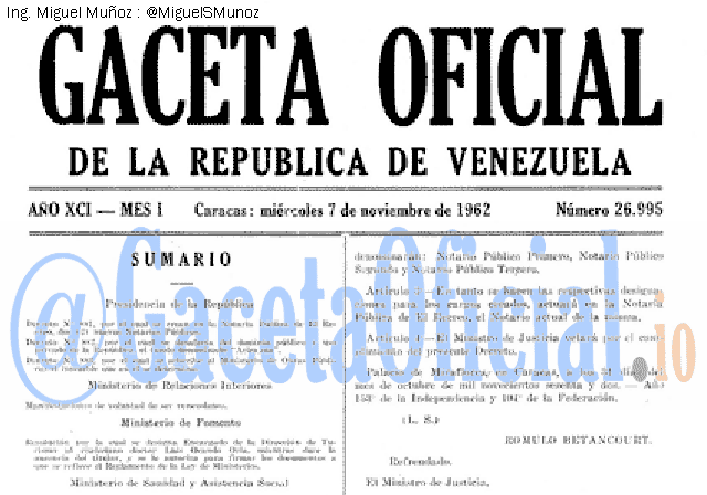 Gaceta Oficial 26995 del 7 Noviembre 1962