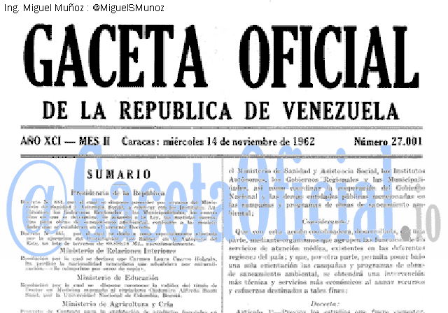 Gaceta Oficial 27001 del 14 Noviembre 1962