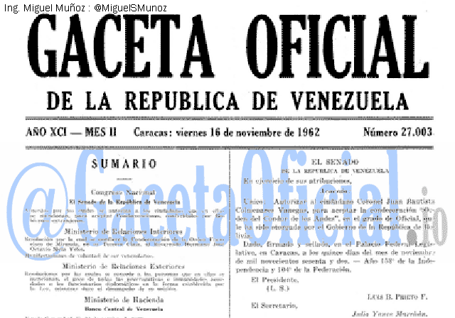 Gaceta Oficial 27003 del 16 Noviembre 1962