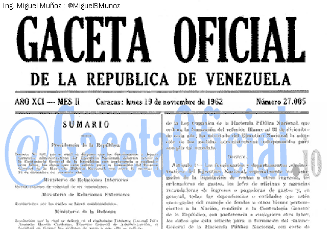 Gaceta Oficial 27005 del 19 Noviembre 1962