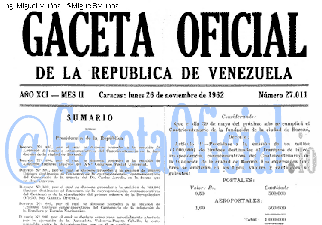 Gaceta Oficial 27011 del 26 Noviembre 1962